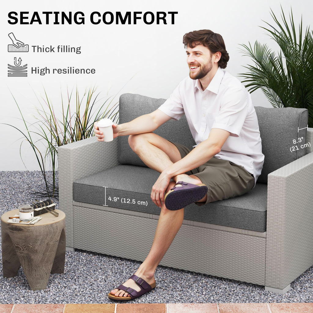 2 Seater Outdoor Seat Cushions with Backrest, Loveseat Double Sofa Outdoor Furniture Cushions, Grey