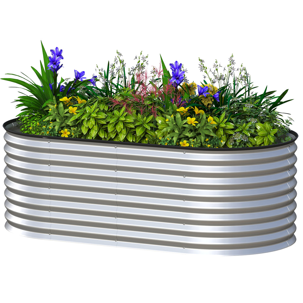 5 x 2.5 x 2 ft Galvanized Raised Garden Bed, Easy DIY Oval Planter Box with Safety Edging and Gloves, Silver