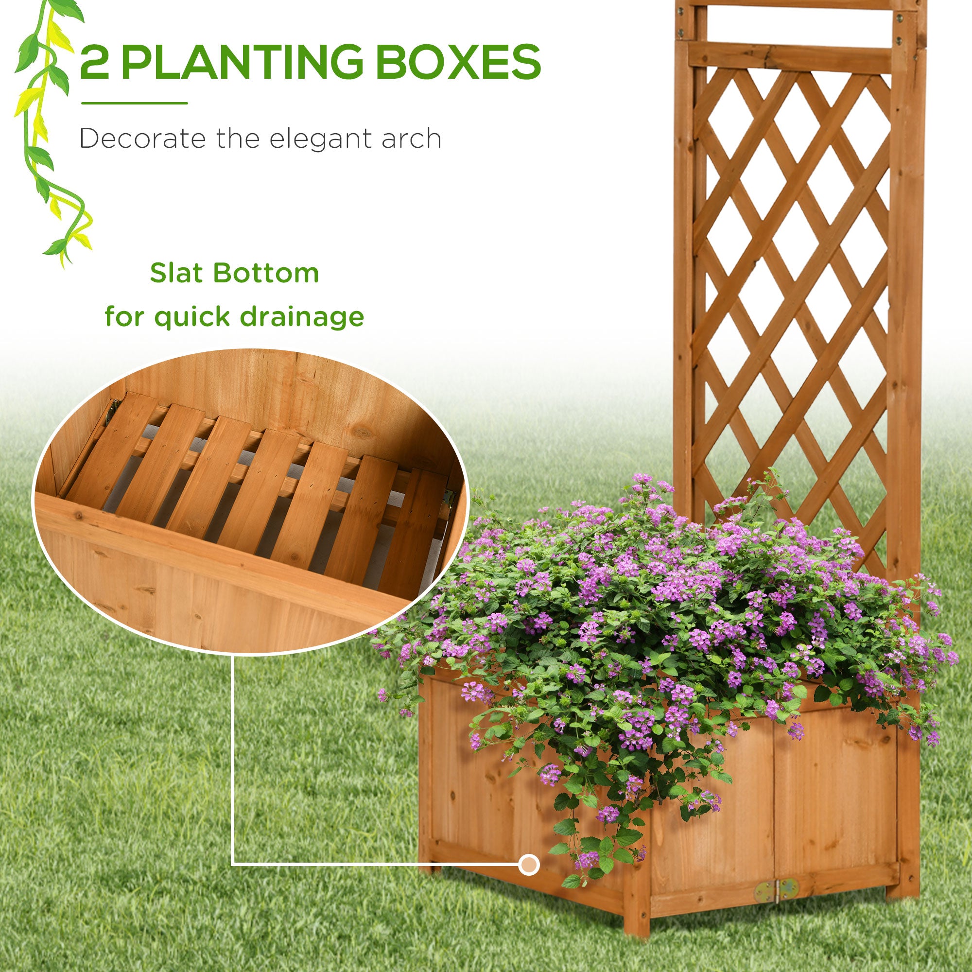 7.7FT Garden Arch with 2 Foldable Planter Boxes, Outdoor Wooden Trellis Arbor for Ceremony Party Weddings, Brown