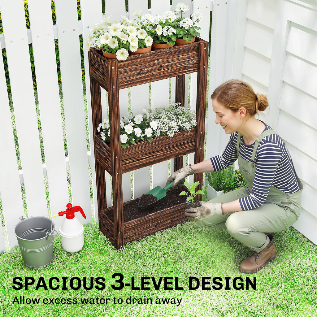 3-Tier Wooden Raised Garden Bed with Legs, 23.6" x 9.8" x 47.2" Elevated Planter Box with Drainage Holes and Bed Liner