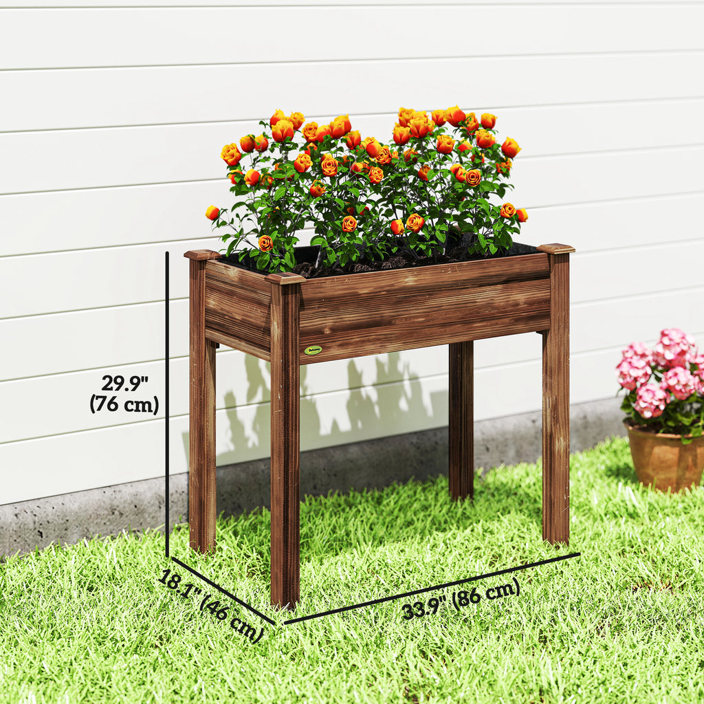34" x 18" x 30" Wooden Patio Raised Garden Bed Planter, Elevated Planter Box with Legs, Carbonized
