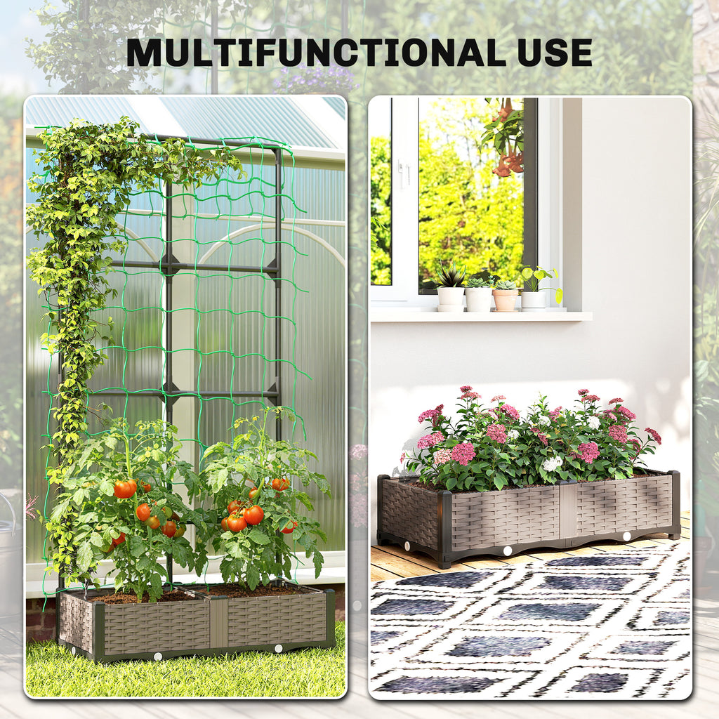 2PCS Plastic Planter Box with Trellis, Self-Watering Raised Garden Bed with Trellis and Netting