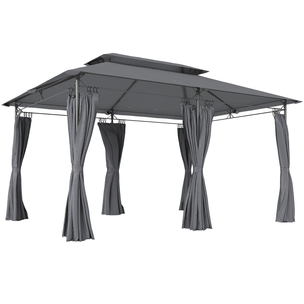 10'Â xÂ 13' Double Roof Patio Gazebo, Outdoor Gazebo with Curtains, for Garden, Lawn, Backyard and Deck, Grey