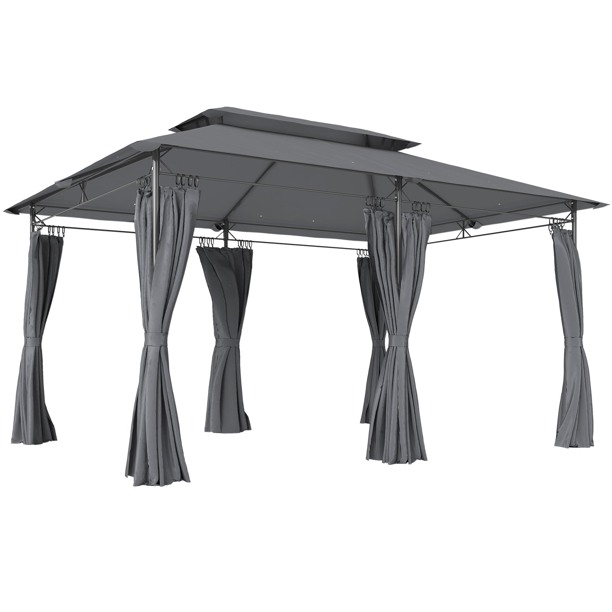 10'Â xÂ 13' Double Roof Patio Gazebo, Outdoor Gazebo with Curtains, for Garden, Lawn, Backyard and Deck, Grey
