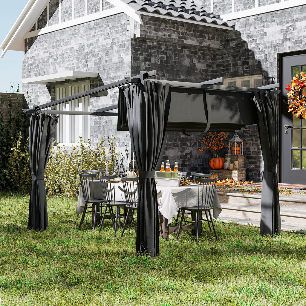 8' x 8.5' Metal Retractable Pergola Canopy with Sidewalls, Outdoor Gazebo UPF30+ Sun Shade Shelter for Garden, Deck