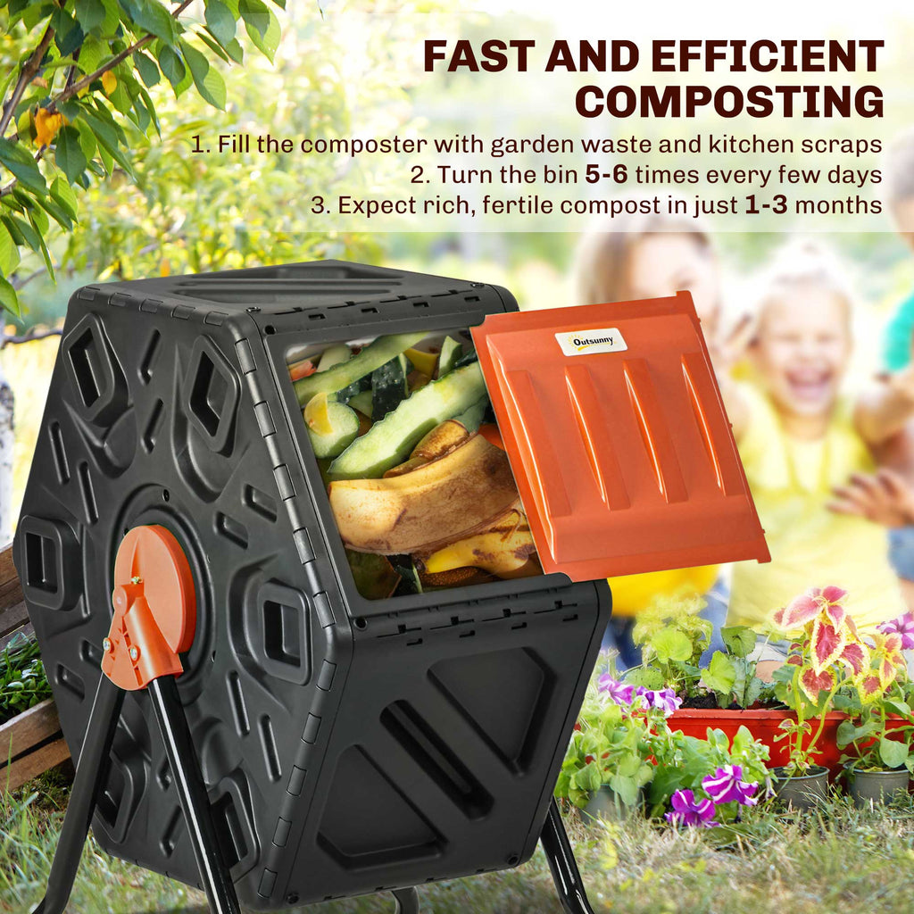 Rotating Composter, Compost Bin with 24 Vents and Steel Legs, 17 Gallon, Orange