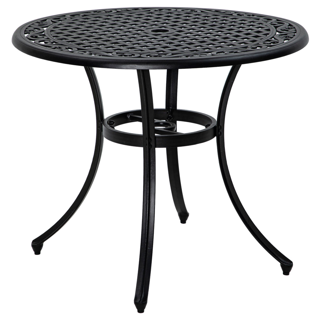 35.5" Round Outdoor Dining Table for 2-4, Cast Aluminum Garden Patio Table with 2" Umbrella Hole, Grid Top, Black