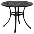 35.5" Round Outdoor Dining Table for 2-4, Cast Aluminum Garden Patio Table with 2" Umbrella Hole, Grid Top, Black