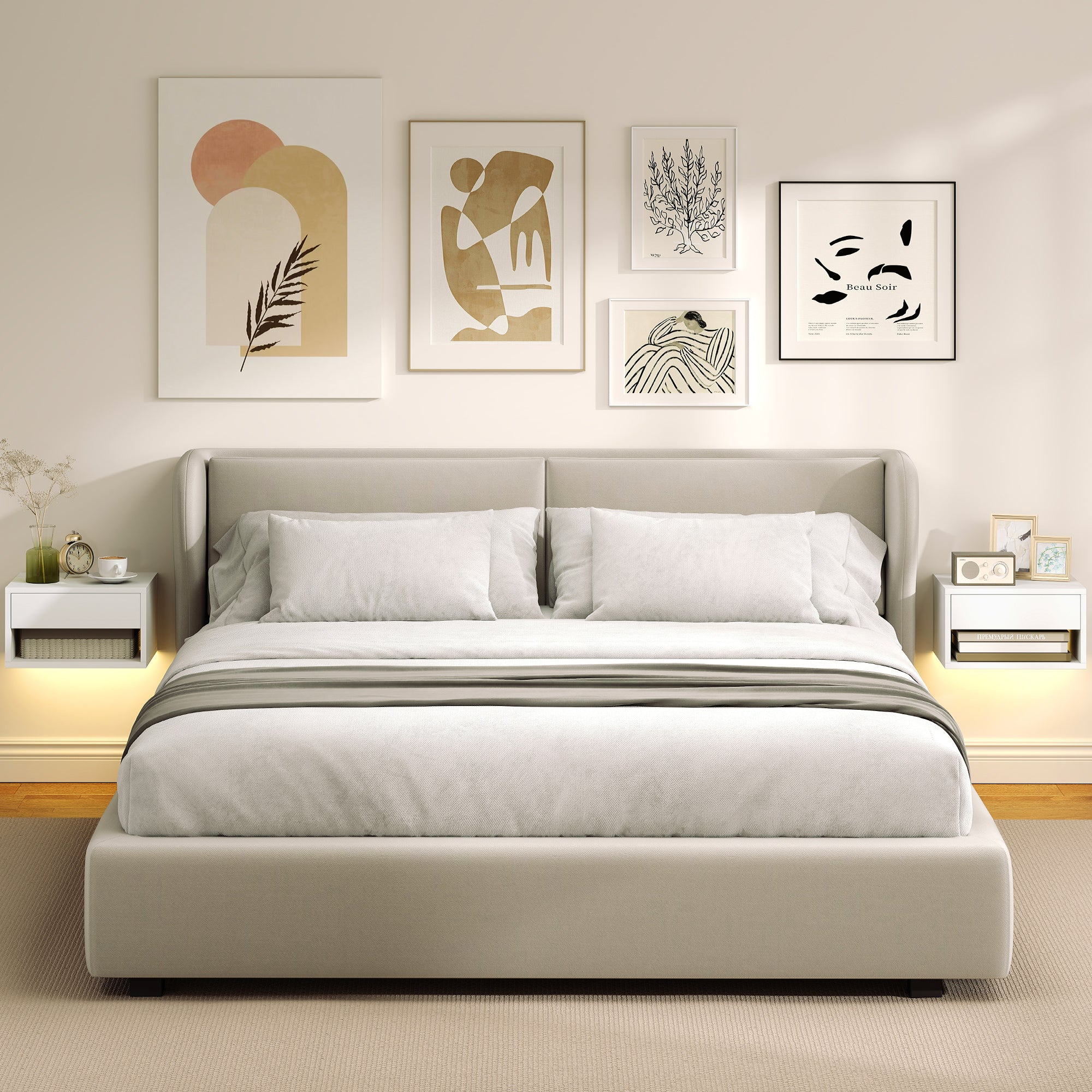 Floating Bedside Table Set of 2 with RGB LED Lights App Control