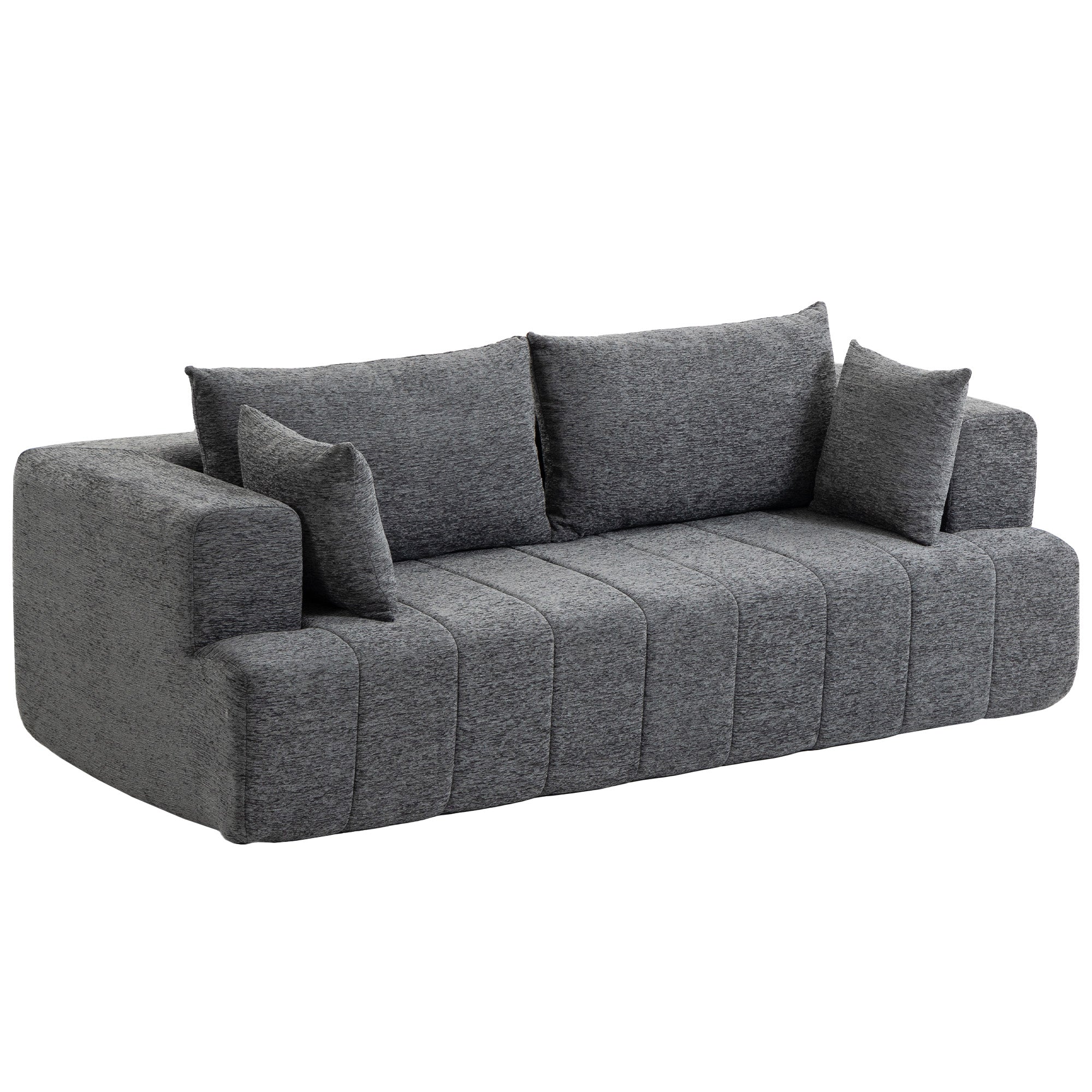 3 Seater Sofa, Chenille Boneless Cloud Couch with Thick Spring Cushion, Wide and Deep Seat, Wide Armrests, Grey