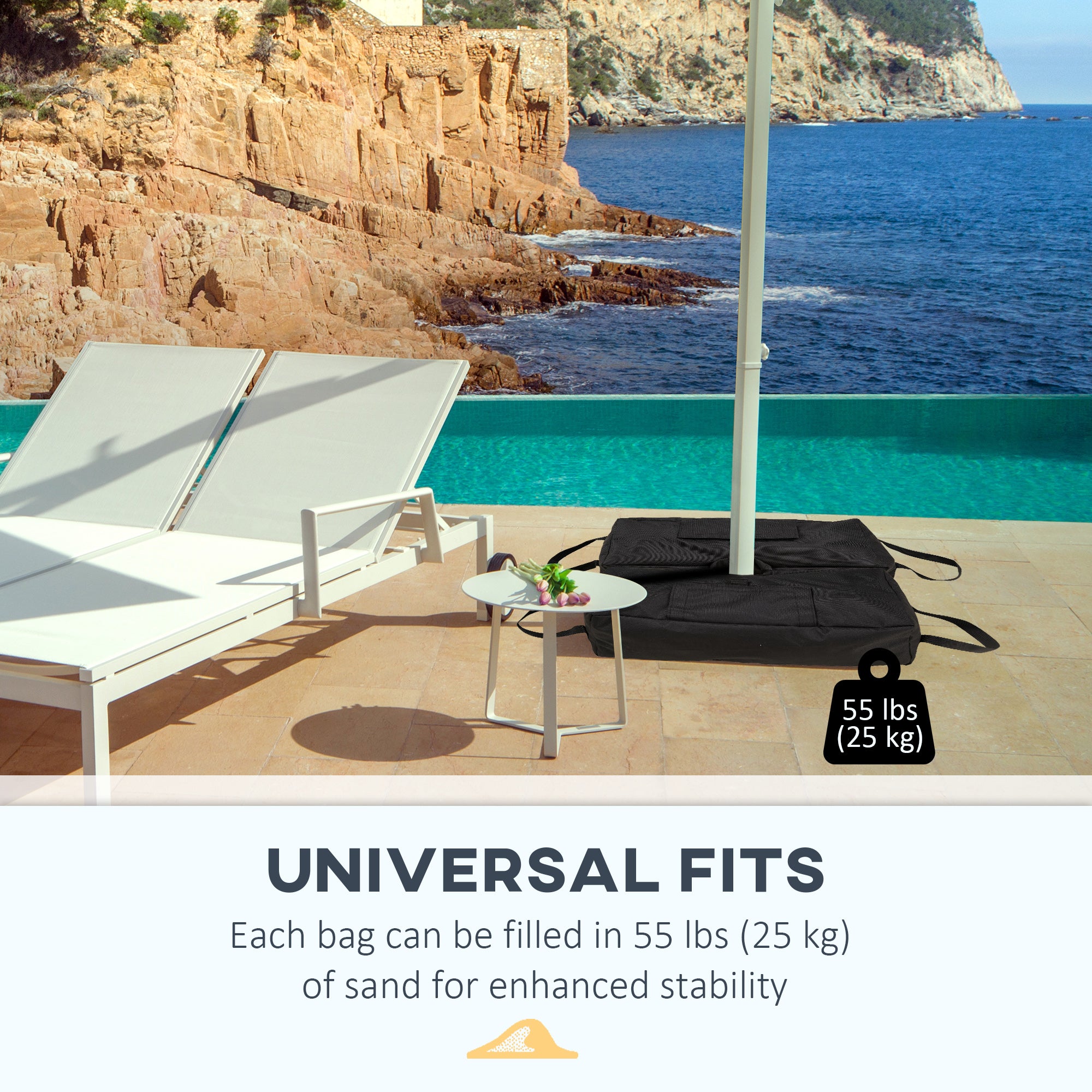 2pc Umbrella Base, Weight Bag, Garden Parasol Weight Base, Filled Sand Fits Most Umbrella w/ Scoop Up 55lbs, Black