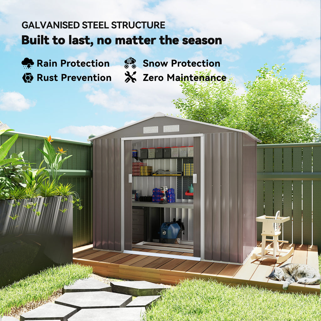 7 x 4 x 6 ft Metal Outdoor Storage Shed, Heavy-Duty Garden Tool House with Foundation Kit and Double Doors, Ideal for Patio and Backyard Storage, Light Brown