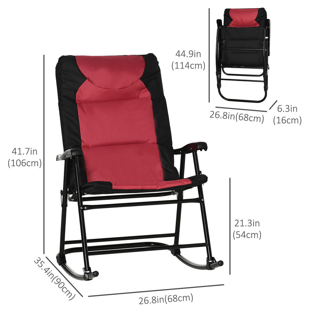 Folding Rocking Chair Set of 2 Padded Rockers with Armrest, Red & Black