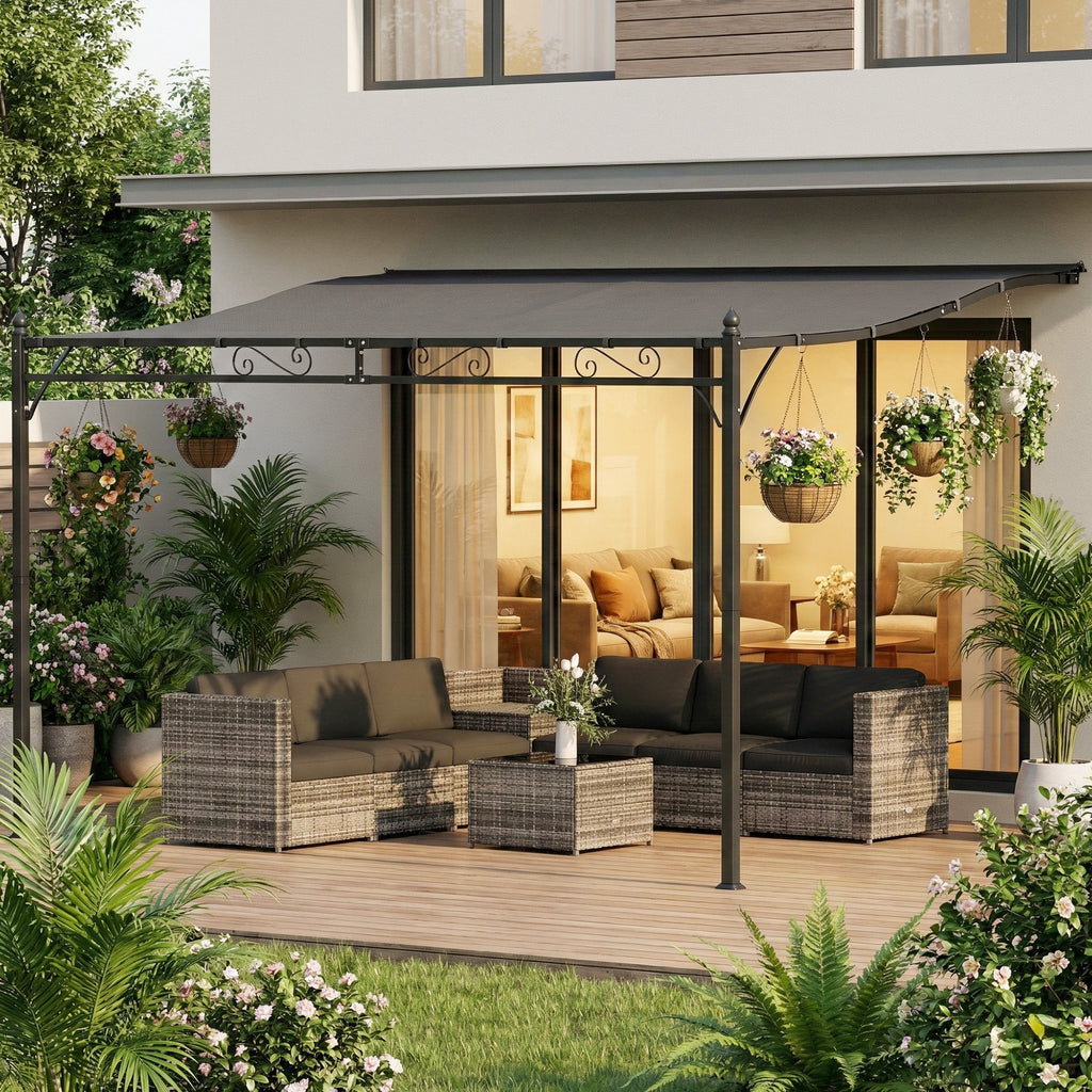 11.5' x 8.2' Outdoor Pergola, Wall Mounted Lean to Pergola with Metal Frame, UPF30+, Garden Gazebo