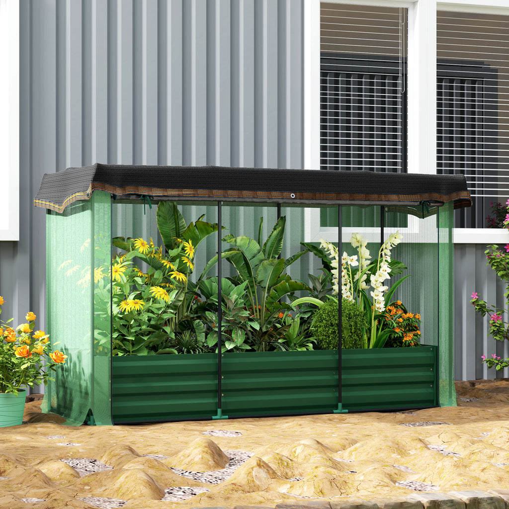 Galvanized Steel Planter Box with Crop Cage and Shade Cloth, Raised Garden Bed for Flowers, Vegs and Herbs