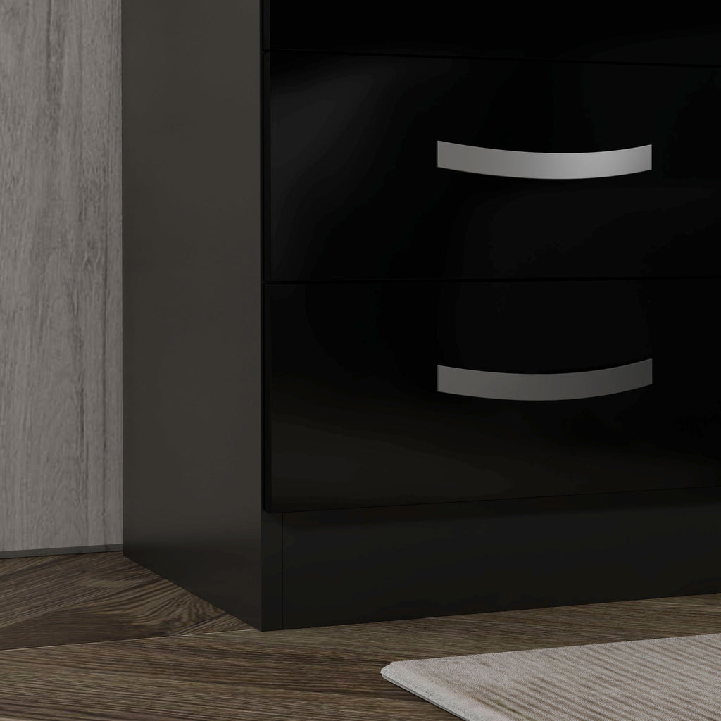 Bedside Table Set of 2, Modern Nightstand with Drawers and High Gloss Fronts, Night Table for Bedroom, Black