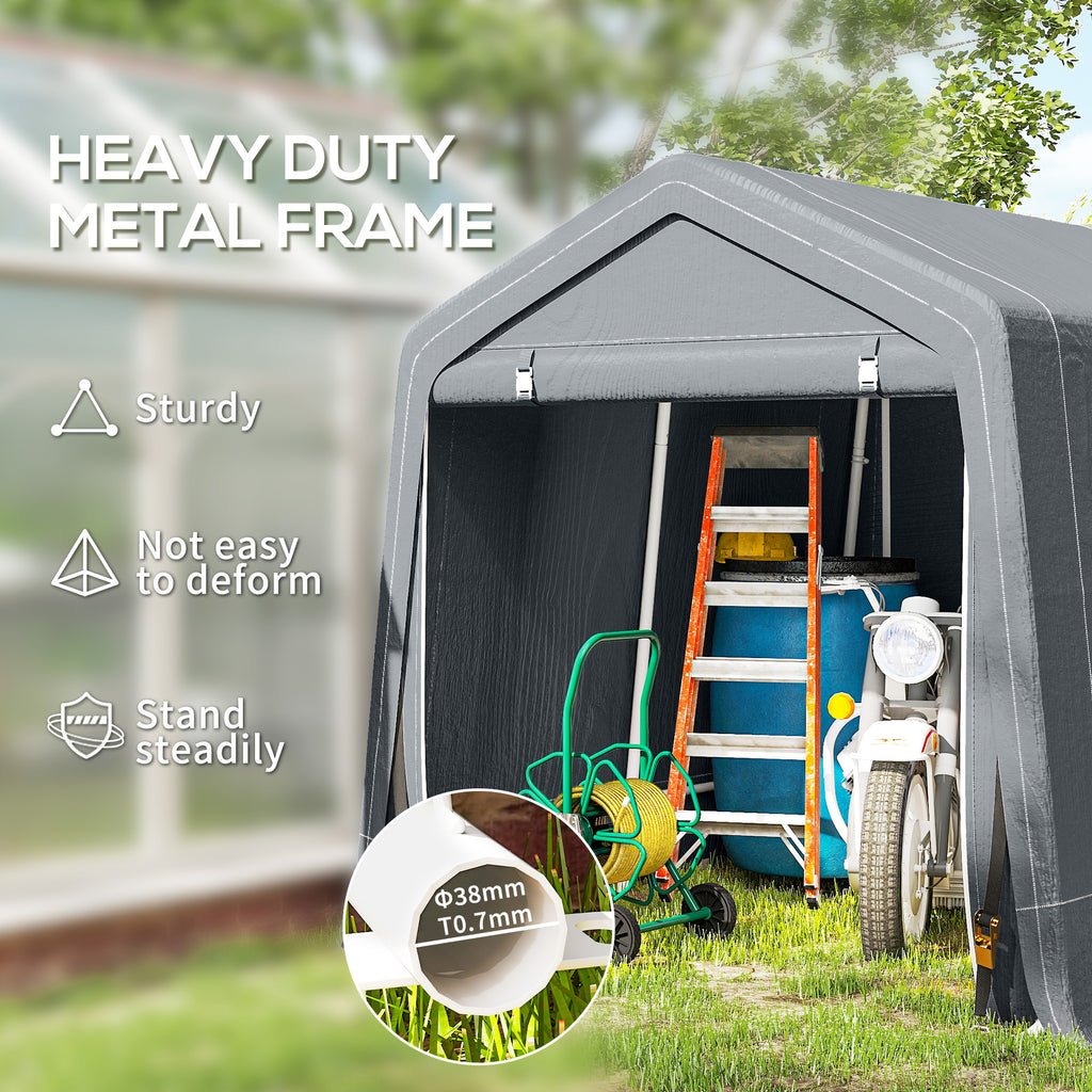 7.9' x 6.6' Garden Storage Tent, Patio Storage Shelter w/ Metal Frame and Double Zipper Doors, Dark Grey