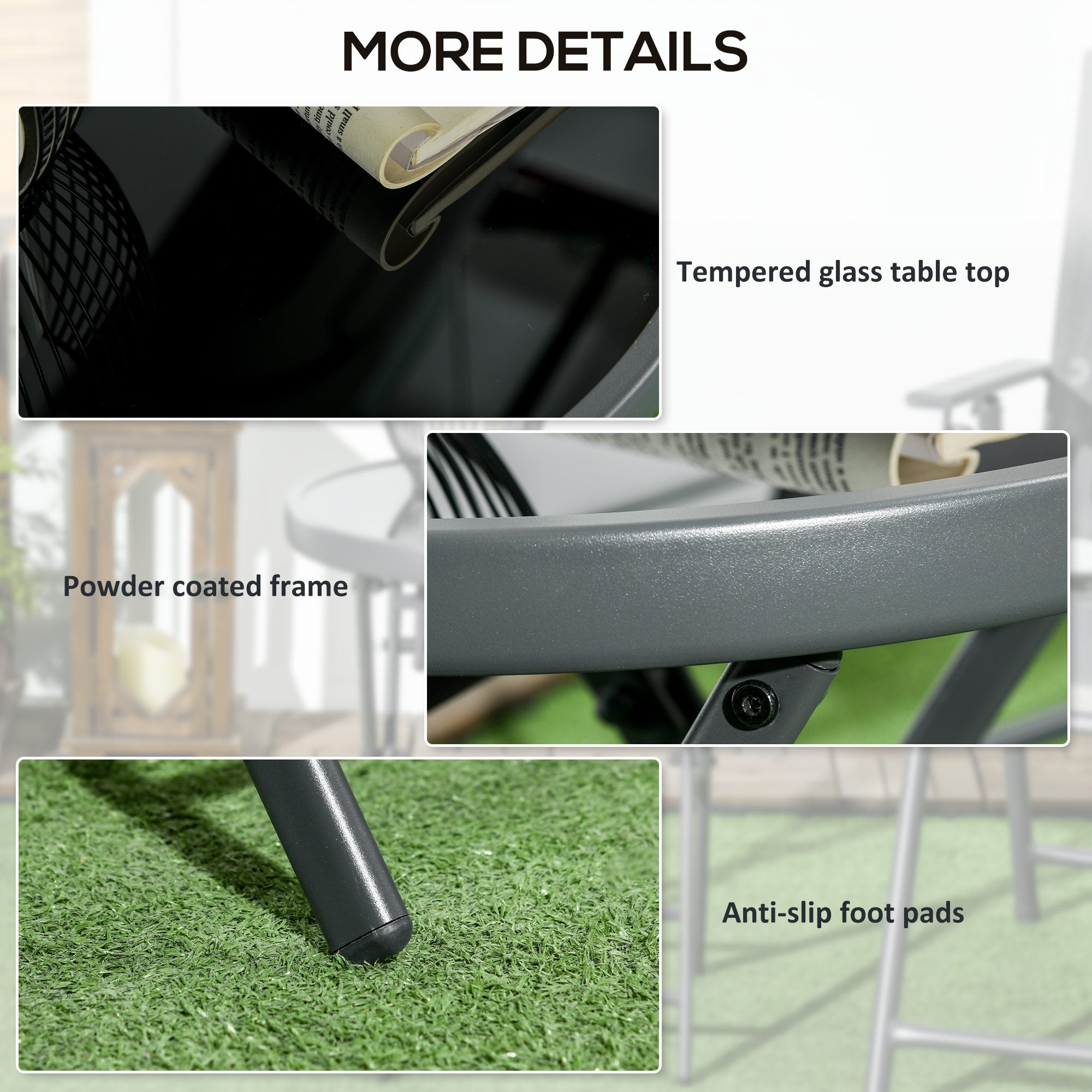 18" Outdoor Round Folding Table, Garden Side Table with Tempered Glass Top for Camping, Party, Weddings, Black