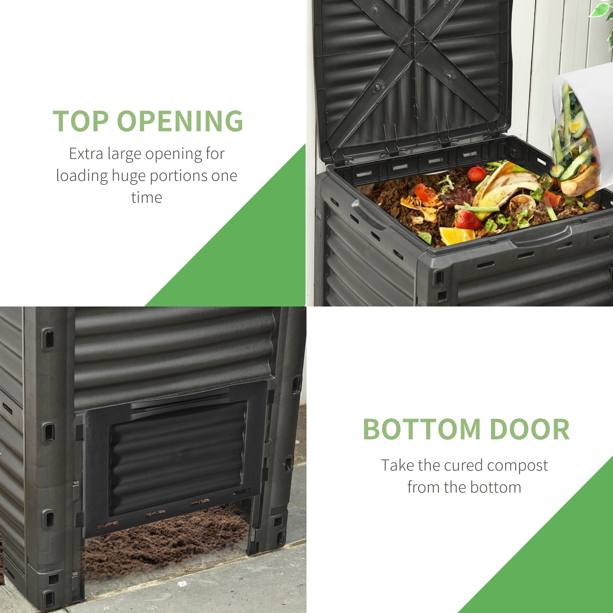 Garden Compost Bin Large Outdoor Compost Container 80 Gallon Fast Creation of Fertile Soil Aerating Compost Box, Easy Assembly, Black