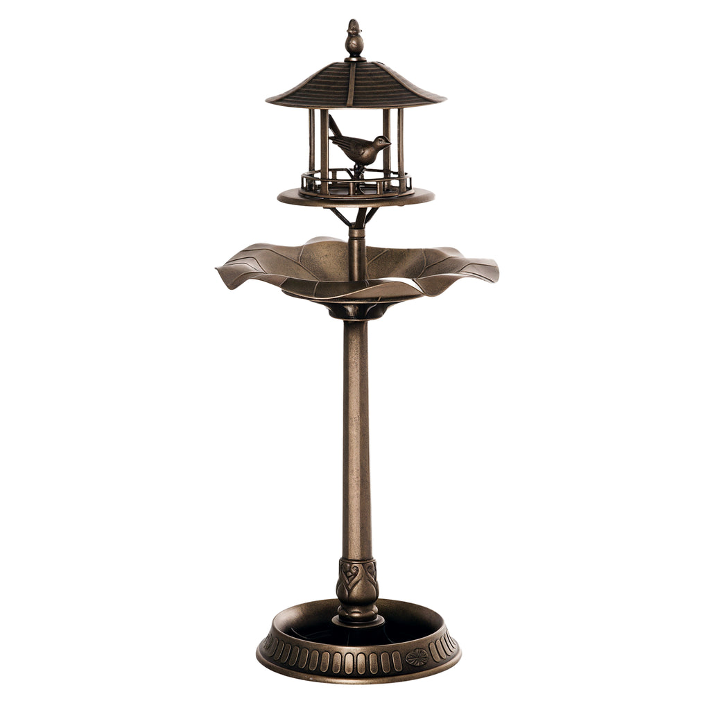 3-in-1 Garden Bird Bath Bowl Pedastal with Bird Feeder, Large Water Basin, & Underneath Flower Planter, Gold