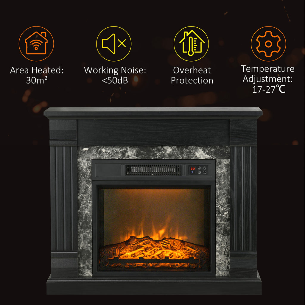 Electric Fireplace Mantel Wood Surround, Freestanding Fireplace Heater with Realistic Flame, Adjustable Temperature, Timer, Overheating Protection, and Remote Control, Black