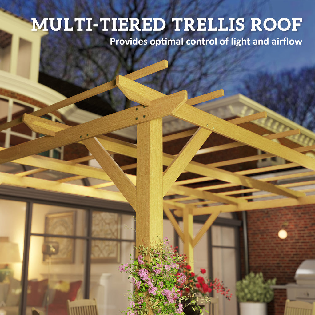 10' x 13' Wood Pergola, Outdoor Gazebo Grape Trellis for Climbing Plant Support, Garden, Patio, Backyard, Nature Wood