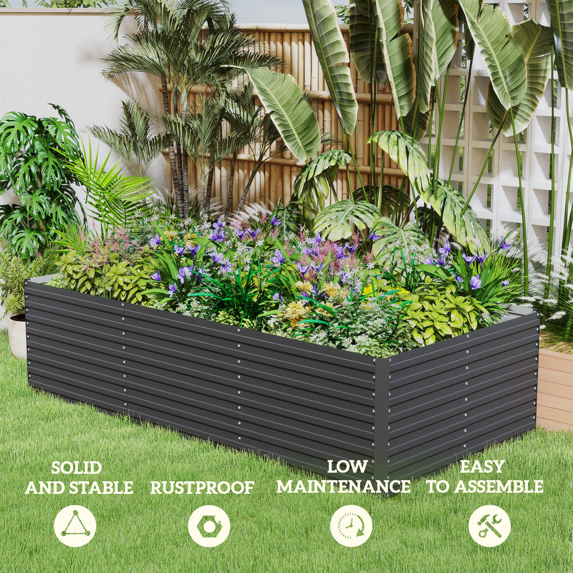 8' x 4' x 2' Raised Garden Bed, Galvanized Planter Box for Growing Flowers, Herbs and Vegetables, Dark Grey