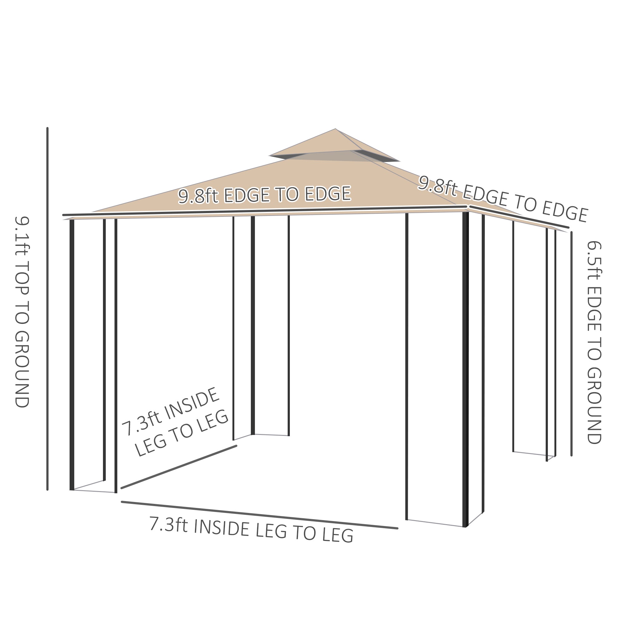 10x10ft Patio Gazebo, Outdoor Double Top Pavilion Canopy, Garden Event Party Tent Shelter, Yard Sun Shade Steel Frame w/ Mosquito Netting and Storage Tray