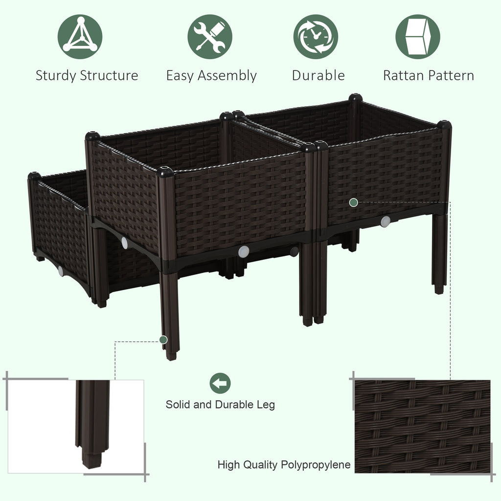 4 Piece Raised Garden Bed PP Raised Flower Bed Vegetable Herb Grow Box Stand Brown