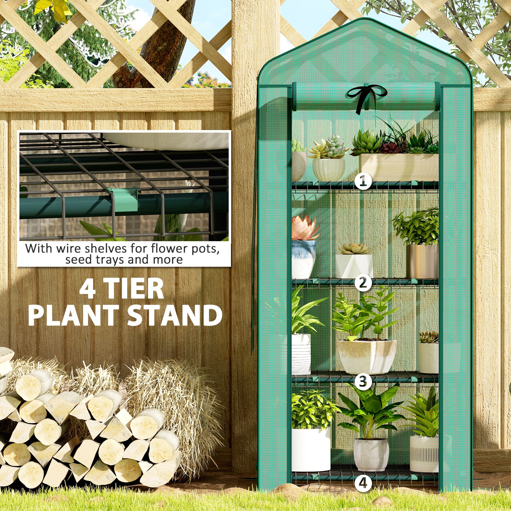 Mini Greenhouse with Screen Roof, Portable Small Greenhouse with Roll-Up Zipper Door, 27.6" x 19.7" x 62.2", Green
