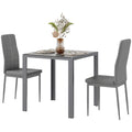 3-Piece Rectangular Glass Kitchen Table and Chairs with Metal Frame and Faux Leather Upholstery for Dining Room, Grey