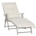 Lounge Chair Outdoor, Folding Patio Chaise Lounger, 360 lbs 7-Position Adjustable Back Outdoor Recliner with Cushion, Headrest for Garden, Backyard, Poolside, Cream White