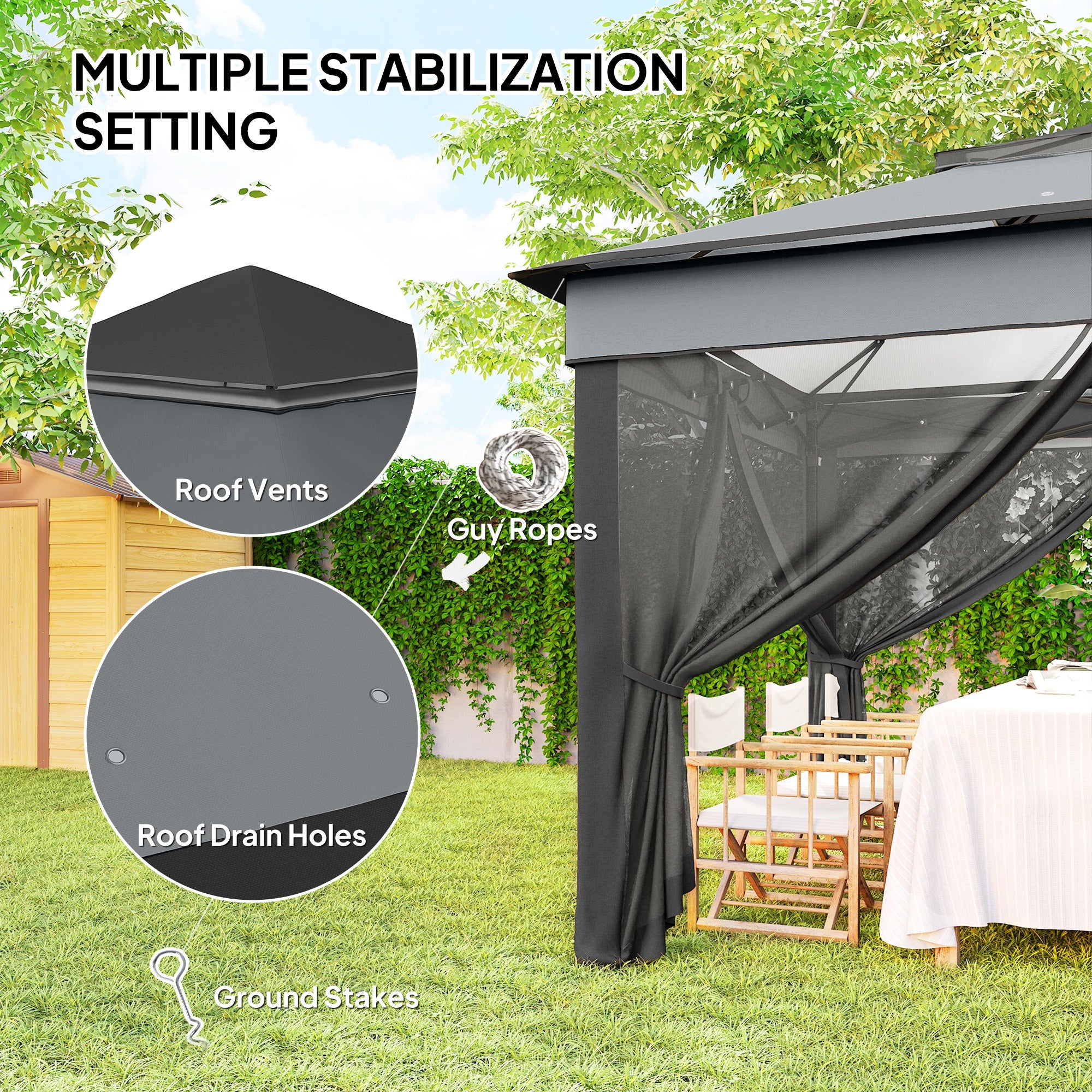 10.7 x 10.7ft Pop Up Gazebo, Adjustable Instant Sun Shelter with UV30+ Roof Cover, Removable Mesh Curtains, Dark Grey