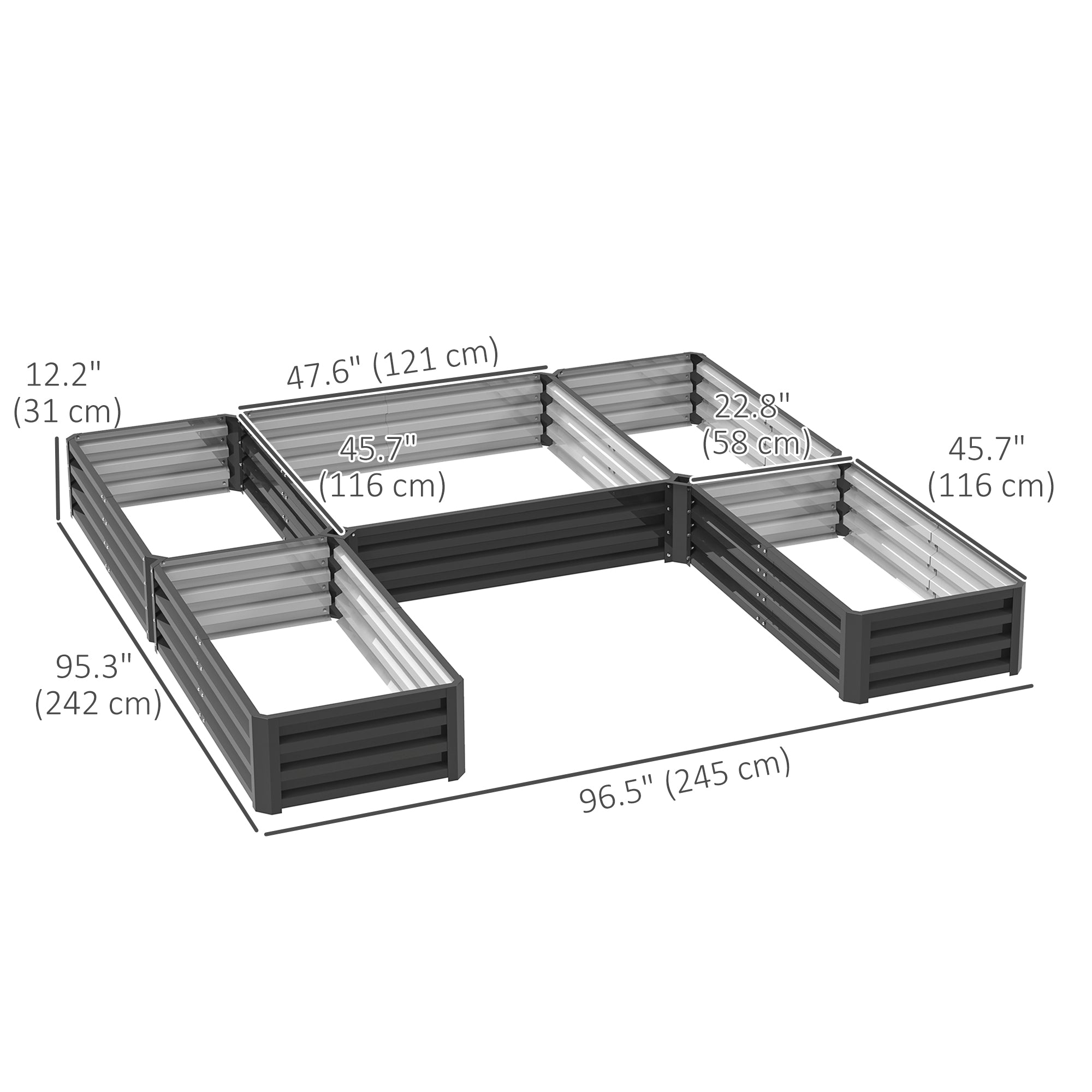Steel Raised Garden Bed, Set of 5 Large Box Planters for Outdoor Plants Vegetables Flowers Herbs, 8x8x1ft, Dark Grey