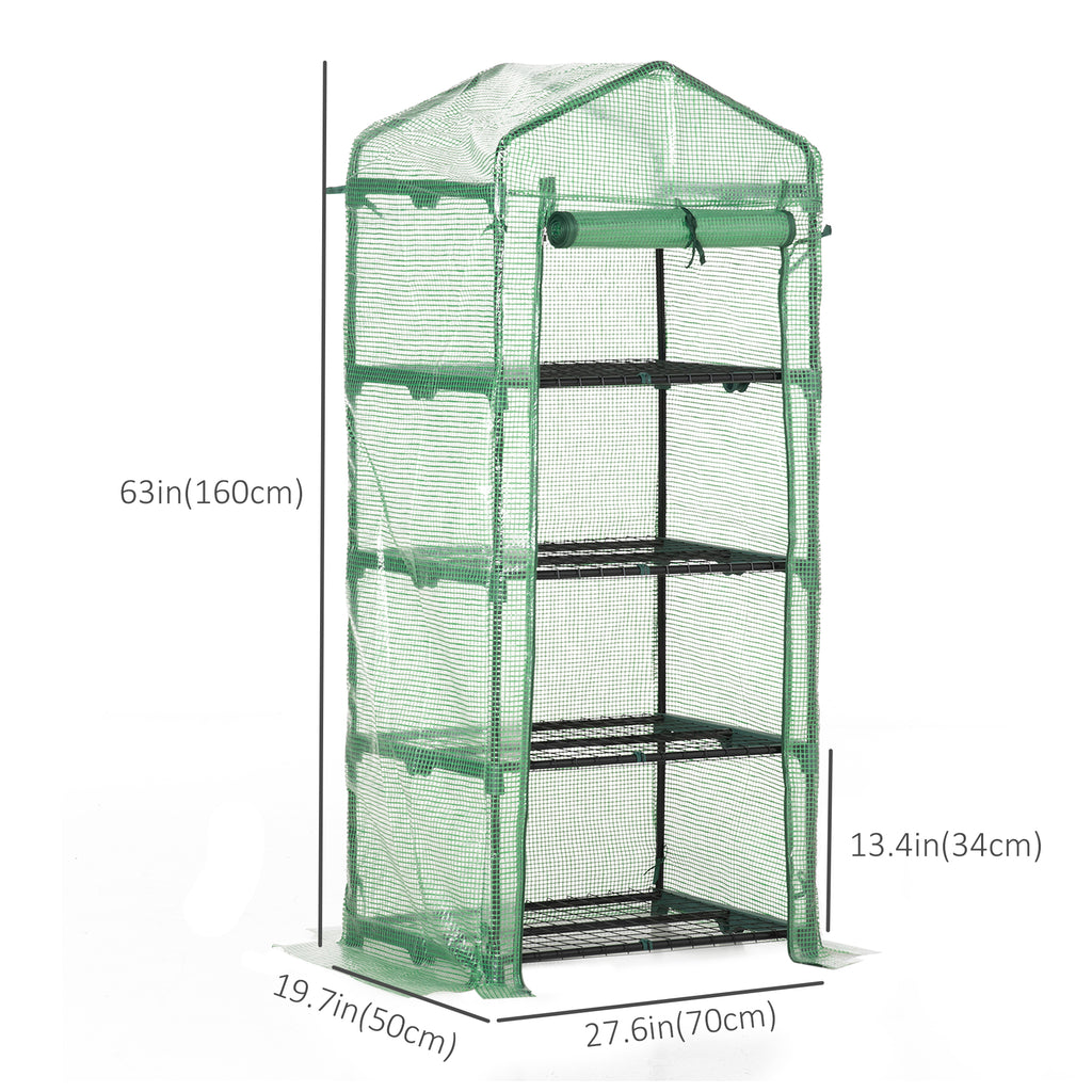 Portable Greenhouse, Outdoor Hot House Plant Flower Greenhouse with 4 Tier Shelves, Steel Frame, PE Cover, Dark Green