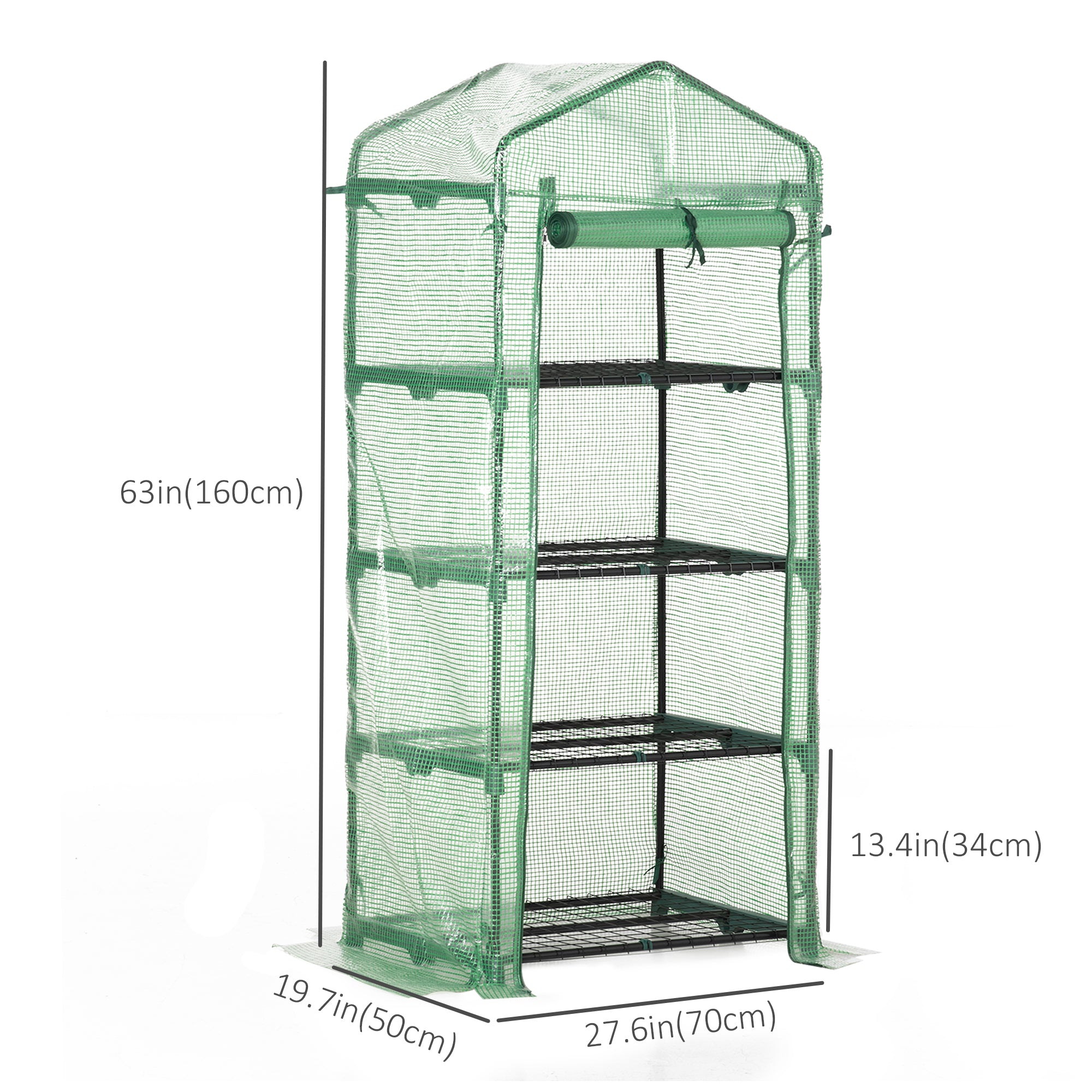 Portable Greenhouse, Outdoor Hot House Plant Flower Greenhouse with 4 Tier Shelves, Steel Frame, PE Cover, Dark Green