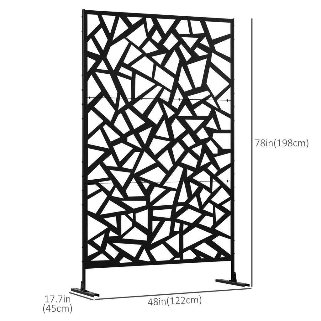Garden Privacy Screen, Decorative Outdoor Divider, Metal Privacy Screen with Stand, Irregular Fence Style, Black