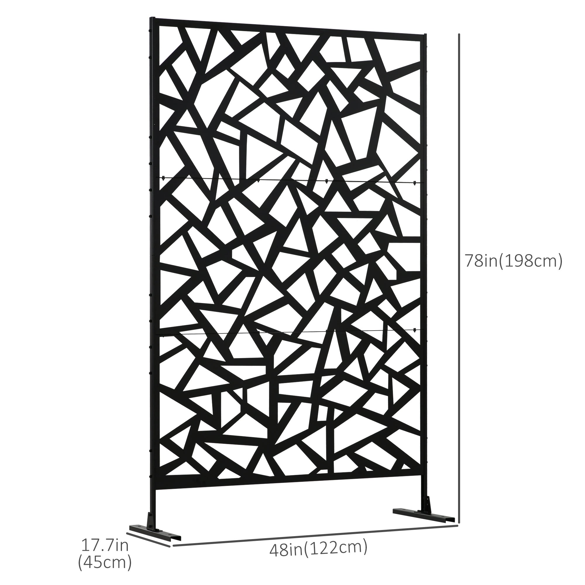 Garden Privacy Screen, Decorative Outdoor Divider, Metal Privacy Screen with Stand, Irregular Fence Style, Black