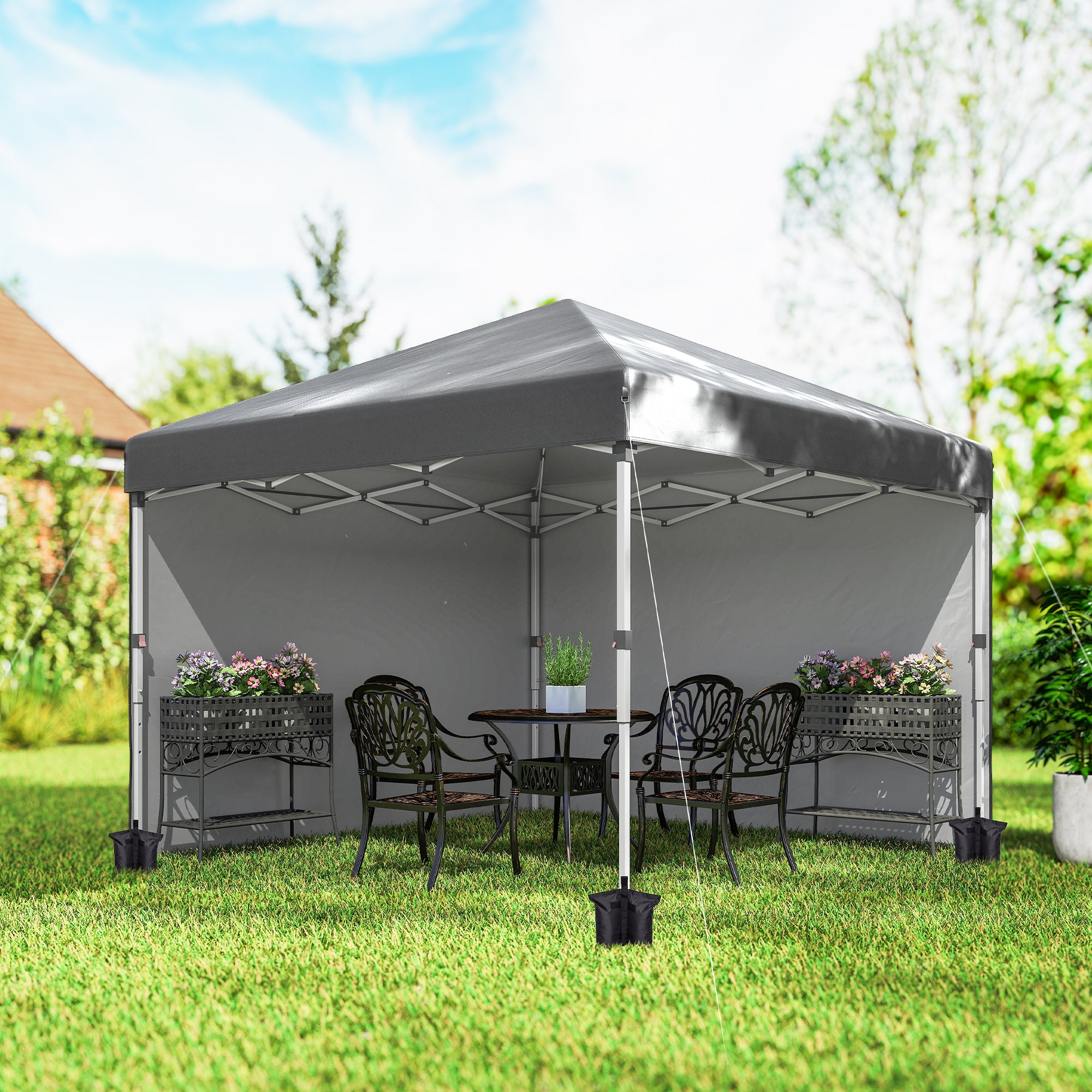 10' x 10' Pop Up Canopy with Sidewalls, Roller Bag, Height Adjustable Instant Tent for Outdoor, Garden, Patio, Grey