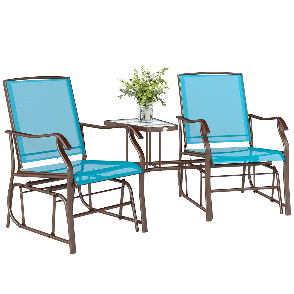 Outdoor Glider Chair with Table, 2-Seat Patio Glider Loveseat with Breathable Mesh Fabric, Blue