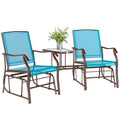 Outdoor Glider Chair with Table, 2-Seat Patio Glider Loveseat with Breathable Mesh Fabric, Blue