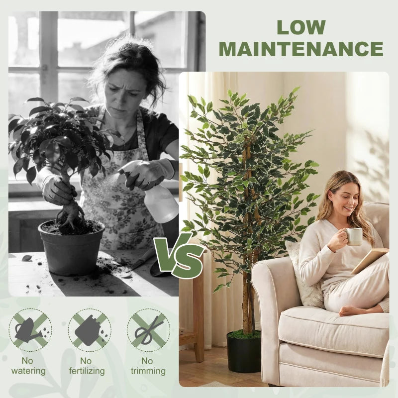 Realistic fake ficus tree with green foliage for modern home interior décor