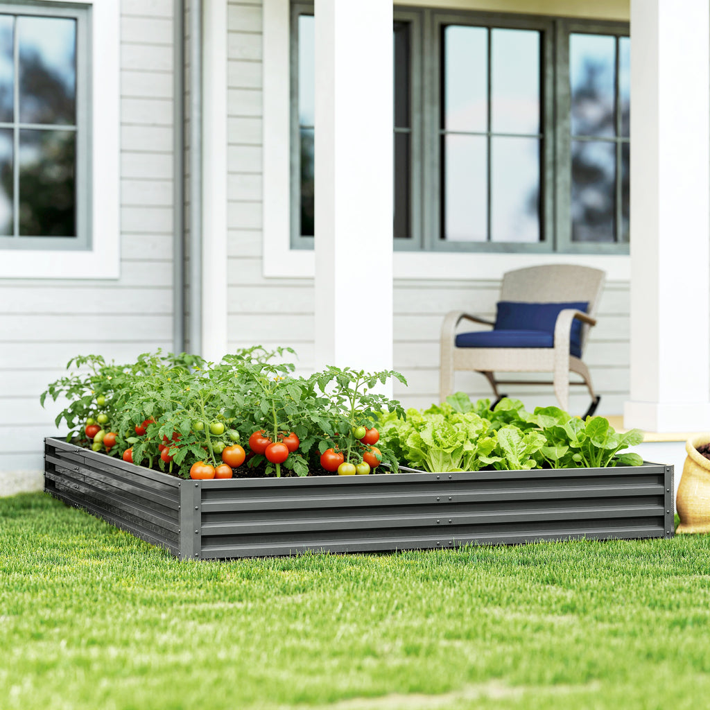 L-Shaped Raised Garden Bed, 82" x 109" x 12" Galvanized Steel Planter Box with Multi-reinforced Rods for Vegetables, Flowers and Herbs, Light Grey