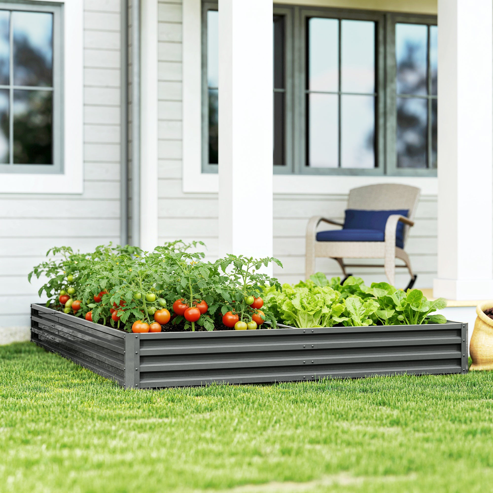 L-Shaped Raised Garden Bed, 82" x 109" x 12" Galvanized Steel Planter Box with Multi-reinforced Rods for Vegetables, Flowers and Herbs, Light Grey