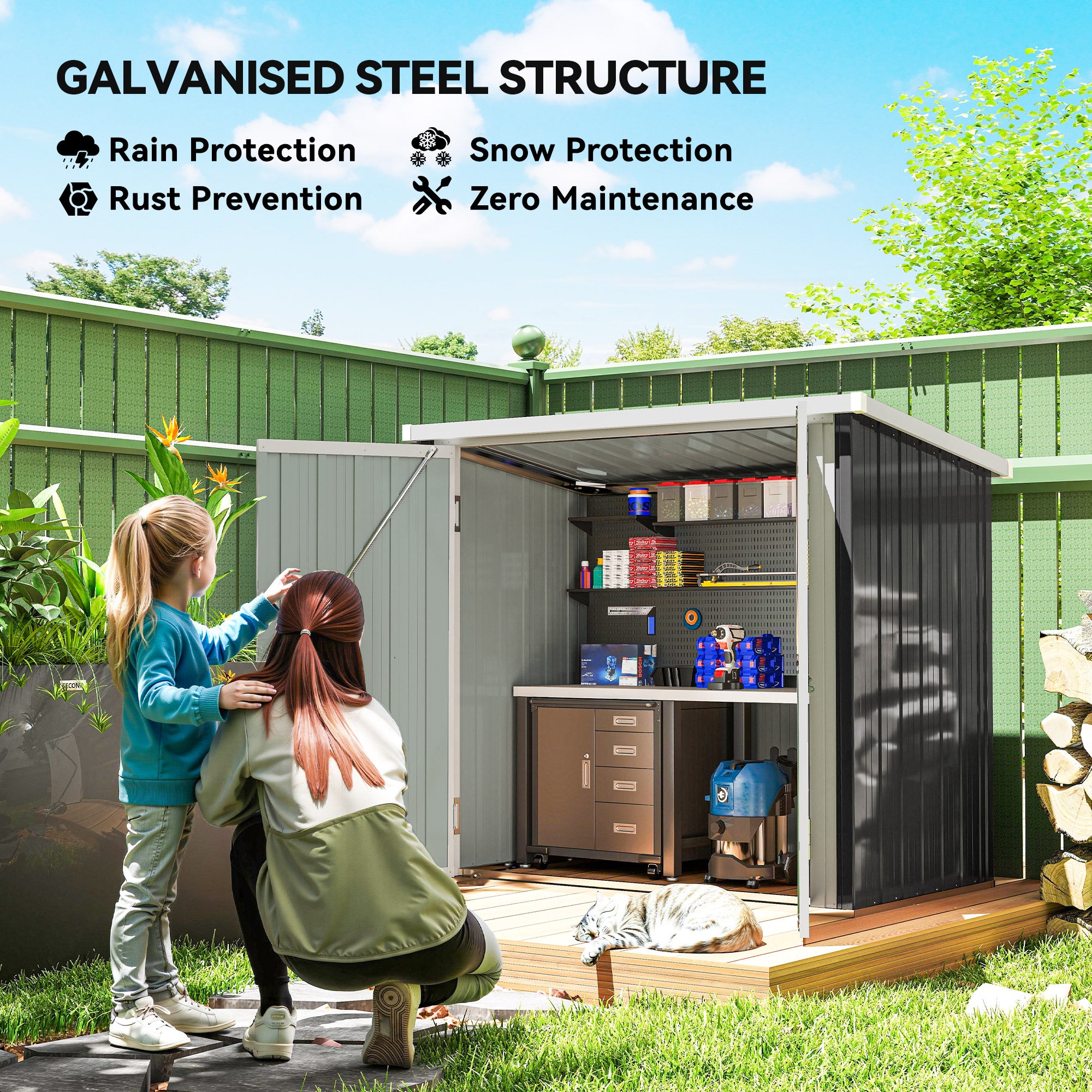 5x3 Lean to Shed with Lockable Door, Durable Metal Shed for Garden, Patio, Lawn, Black