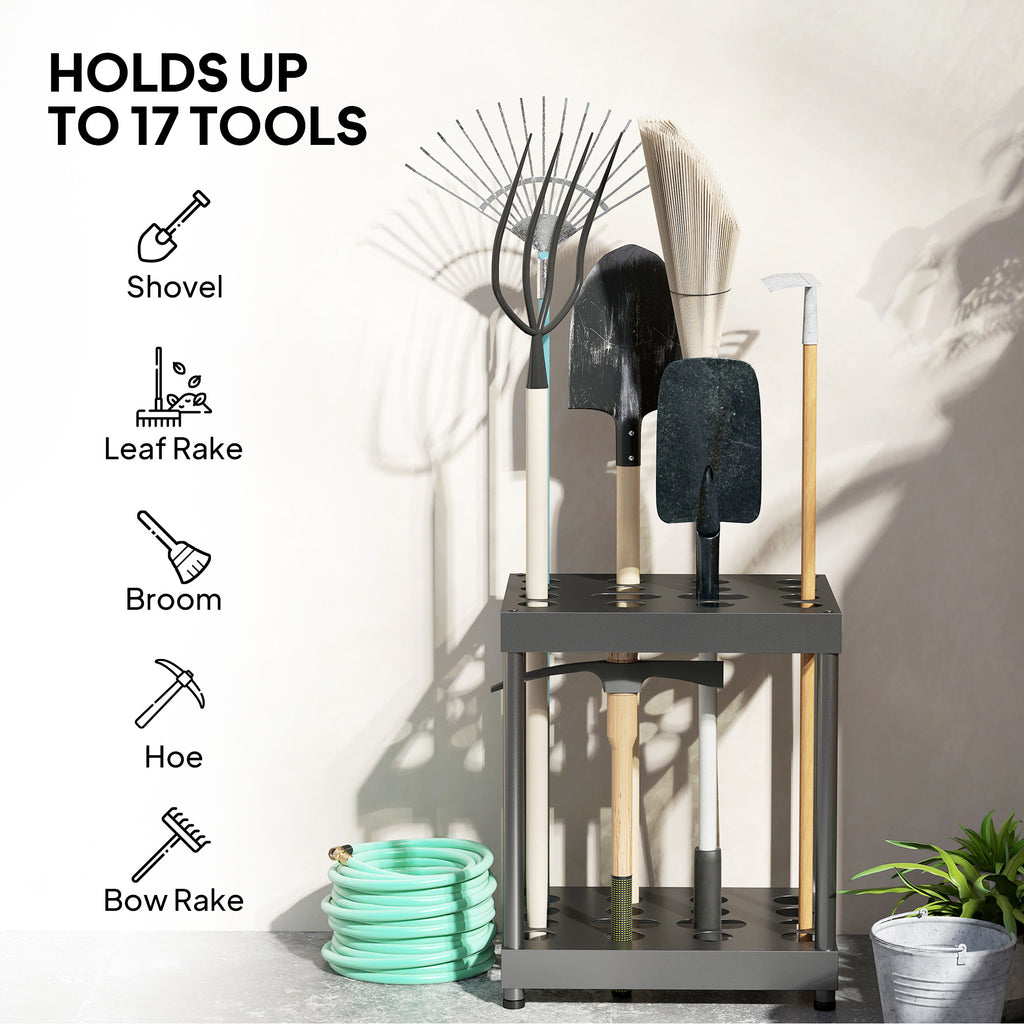 Garden Tool Storage Rack, Up to 16 Tools, Heavy-Duty Metal Yard Tool Organizer for Garage Organization and Storage