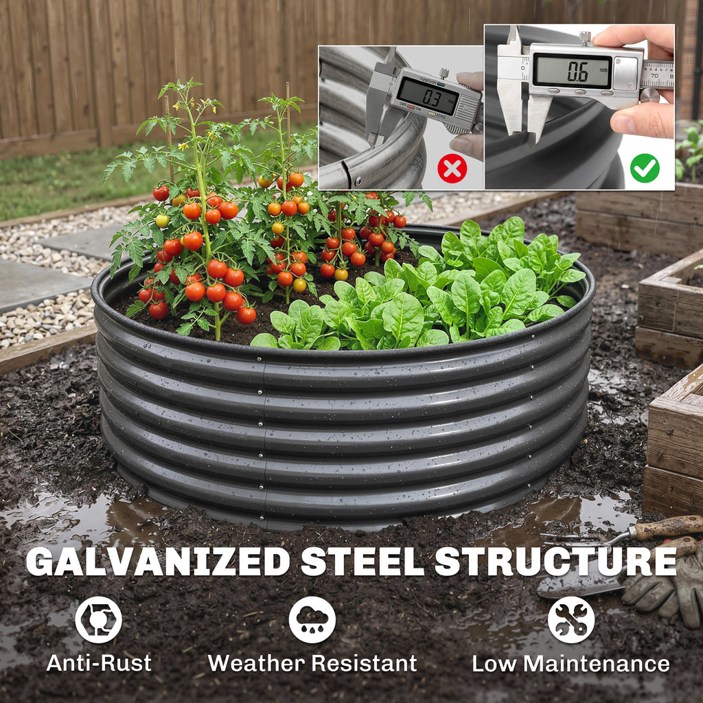 Galvanized Raised Flower Bed, 4 x 4 x 1.5 ft Outdoor Metal Raised Bed with Safety Edging and Gloves, Dark Grey