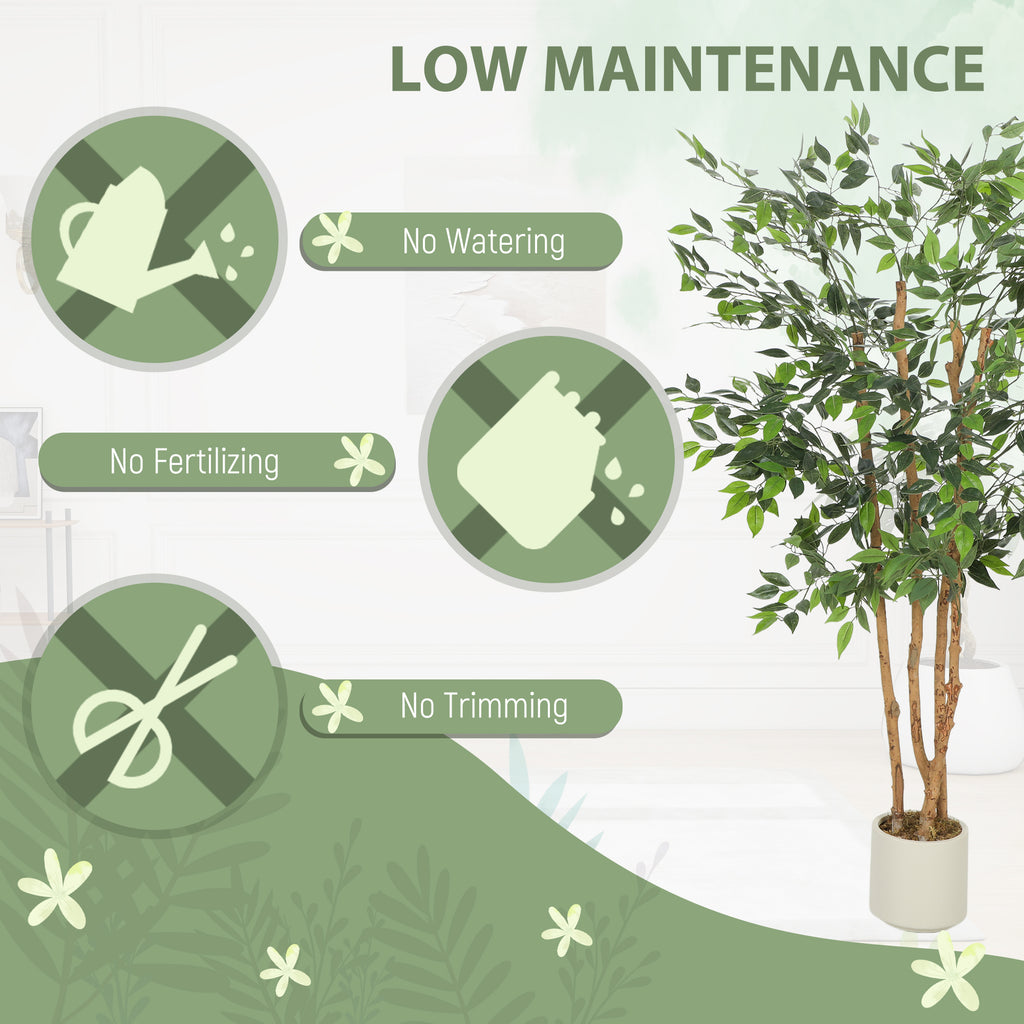 5FT Artificial Banyan Tree Set of 2, Fake Potted Tree with Solid Wood Trunk and Pot for Indoor