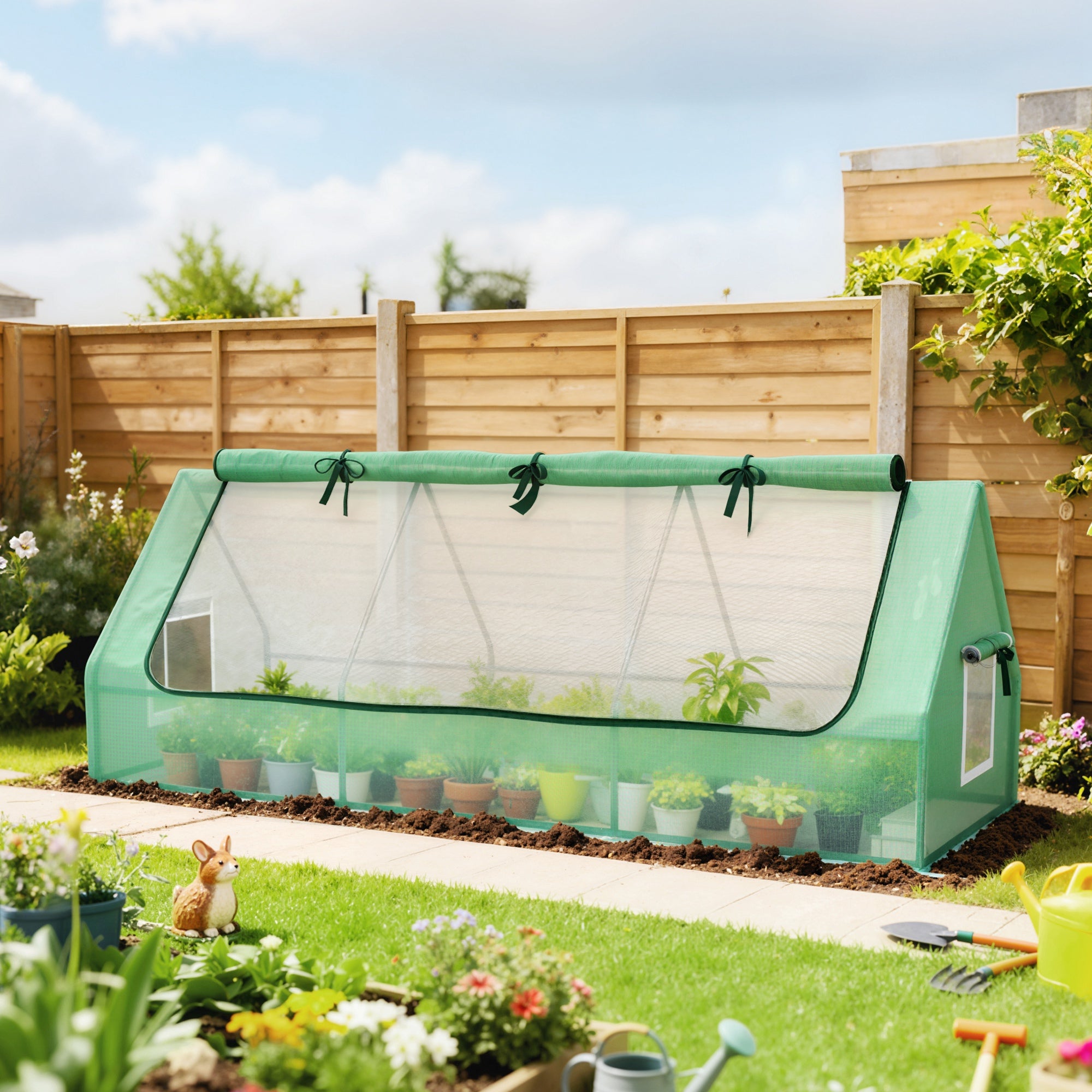 Portable Mini Greenhouse with Mesh Windows for Indoor and Outdoor, 94.5" x 35.4" x 35.4", Green