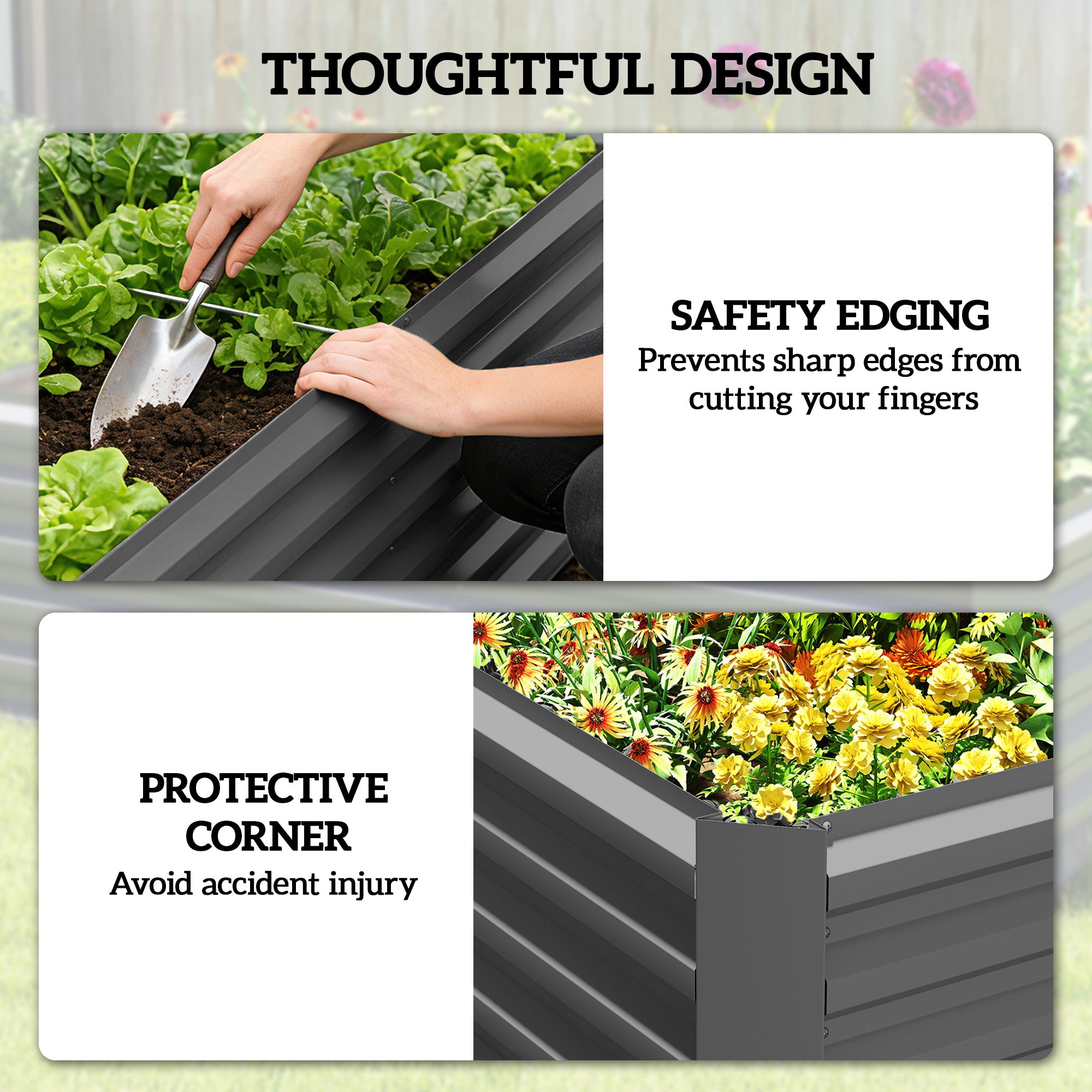 6' x 3' x 2' Raised Garden Bed, Galvanized Planter Box for Growing Flowers, Herbs and Vegetables, Dark Grey